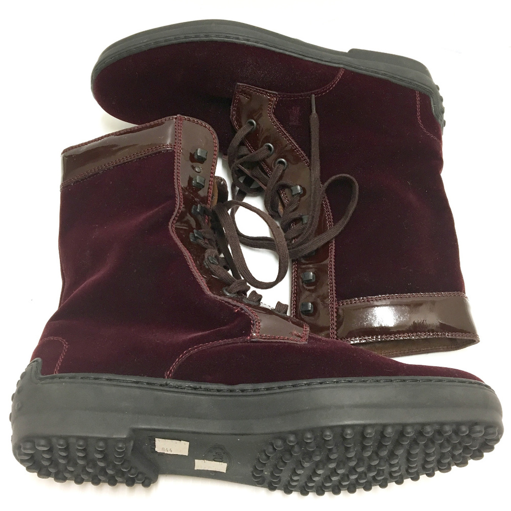 Tods Womens US 9.5 (39.5) Burgundy Red Velvet Boot